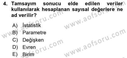 İstatistik 2 Dersi 2023 - 2024 Yılı (Vize) Ara Sınav Soruları 4. Soru