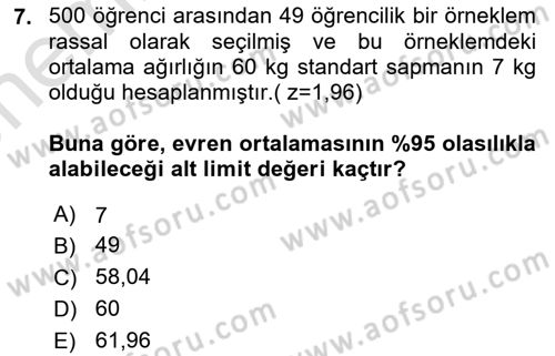 İstatistik 2 Dersi 2023 - 2024 Yılı (Vize) Ara Sınav Soruları 7. Soru