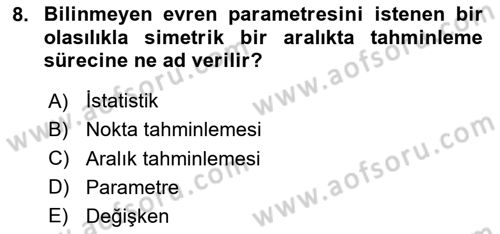 İstatistik 2 Dersi 2023 - 2024 Yılı (Vize) Ara Sınav Soruları 8. Soru