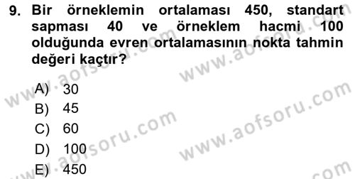 İstatistik 2 Dersi 2023 - 2024 Yılı (Vize) Ara Sınav Soruları 9. Soru