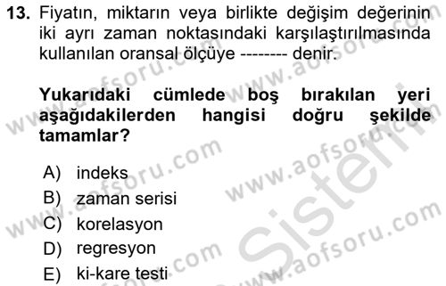 İstatistik 2 Dersi 2023 - 2024 Yılı (Final) Dönem Sonu Sınav Soruları 13. Soru