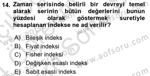 İstatistik 2 Dersi 2023 - 2024 Yılı (Final) Dönem Sonu Sınav Soruları 14. Soru