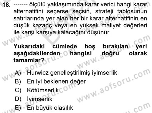 İstatistik 2 Dersi 2023 - 2024 Yılı (Final) Dönem Sonu Sınav Soruları 18. Soru