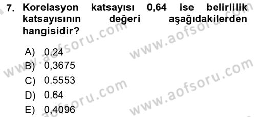 İstatistik 2 Dersi 2023 - 2024 Yılı (Final) Dönem Sonu Sınav Soruları 7. Soru