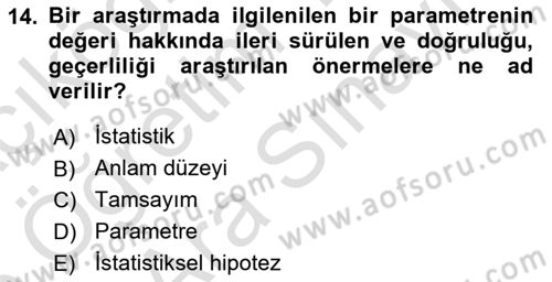 İstatistik 2 Dersi 2024 - 2025 Yılı (Vize) Ara Sınav Soruları 14. Soru