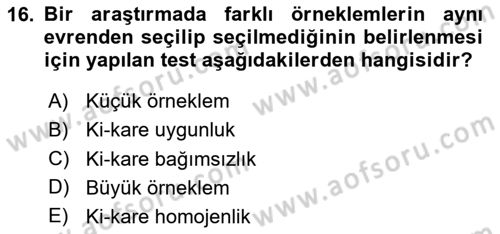 İstatistik 2 Dersi 2024 - 2025 Yılı (Vize) Ara Sınav Soruları 16. Soru