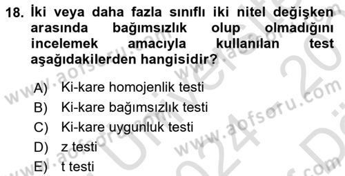 İstatistik 2 Dersi 2024 - 2025 Yılı (Vize) Ara Sınav Soruları 18. Soru