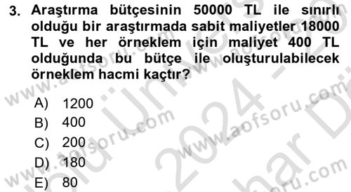 İstatistik 2 Dersi 2024 - 2025 Yılı (Vize) Ara Sınav Soruları 3. Soru