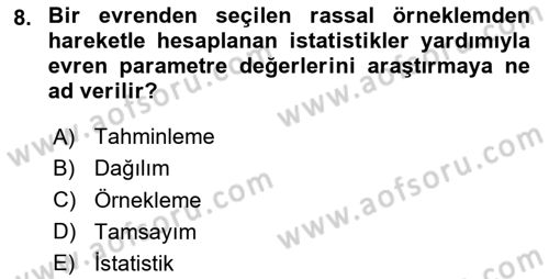 İstatistik 2 Dersi 2024 - 2025 Yılı (Vize) Ara Sınav Soruları 8. Soru