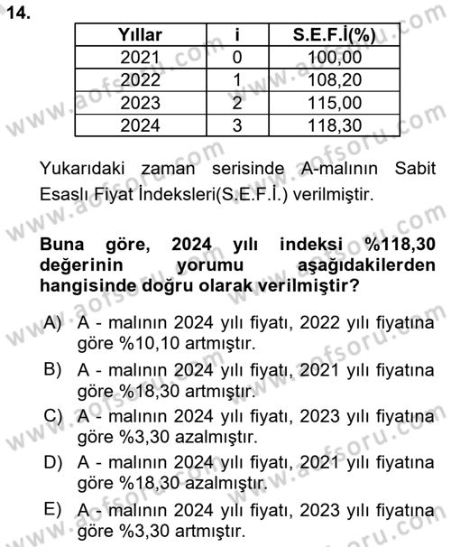 İstatistik 2 Dersi 2024 - 2025 Yılı (Final) Dönem Sonu Sınav Soruları 14. Soru