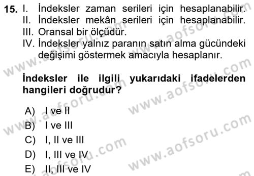 İstatistik 2 Dersi 2024 - 2025 Yılı (Final) Dönem Sonu Sınav Soruları 15. Soru