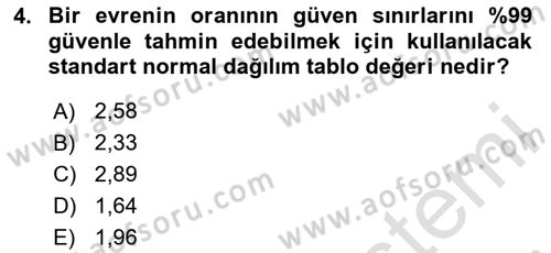 İstatistik 2 Dersi 2024 - 2025 Yılı (Final) Dönem Sonu Sınav Soruları 4. Soru