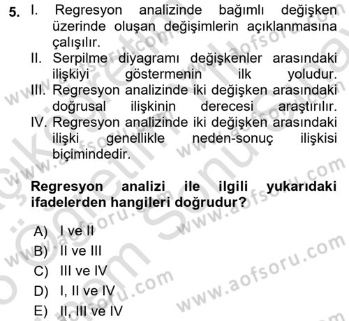 İstatistik 2 Dersi 2024 - 2025 Yılı (Final) Dönem Sonu Sınav Soruları 5. Soru