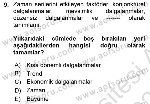 İstatistik 2 Dersi 2024 - 2025 Yılı (Final) Dönem Sonu Sınav Soruları 9. Soru