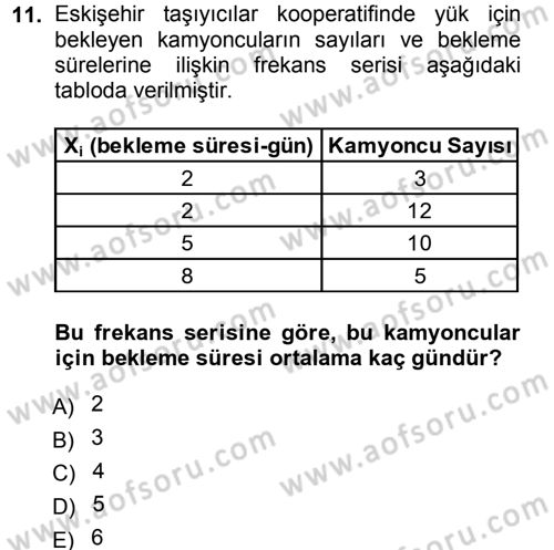 İstatistik Dersi Ara Sınavı Deneme Sınav Soruları 11. Soru