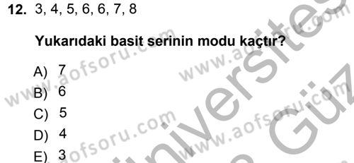 İstatistik Dersi Ara Sınavı Deneme Sınav Soruları 12. Soru