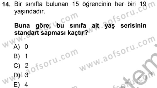 İstatistik Dersi Ara Sınavı Deneme Sınav Soruları 14. Soru