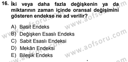 İstatistik Dersi Ara Sınavı Deneme Sınav Soruları 16. Soru