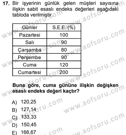 İstatistik Dersi 2012 - 2013 Yılı (Vize) Ara Sınav Soruları 17. Soru