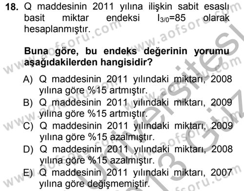 İstatistik Dersi Ara Sınavı Deneme Sınav Soruları 18. Soru