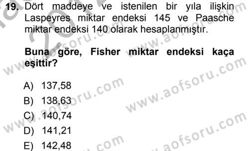 İstatistik Dersi Ara Sınavı Deneme Sınav Soruları 19. Soru