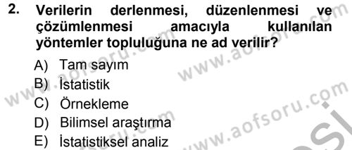 İstatistik Dersi Ara Sınavı Deneme Sınav Soruları 2. Soru