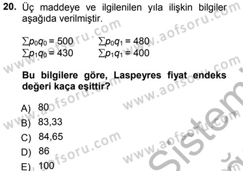 İstatistik Dersi 2012 - 2013 Yılı (Vize) Ara Sınav Soruları 20. Soru
