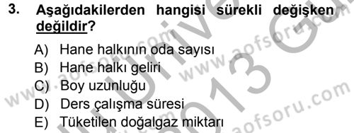 İstatistik Dersi Ara Sınavı Deneme Sınav Soruları 3. Soru