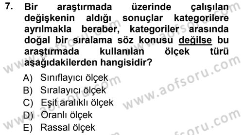 İstatistik Dersi Ara Sınavı Deneme Sınav Soruları 7. Soru