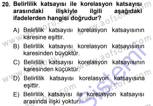 İstatistik Dersi 2012 - 2013 Yılı (Final) Dönem Sonu Sınav Soruları 20. Soru