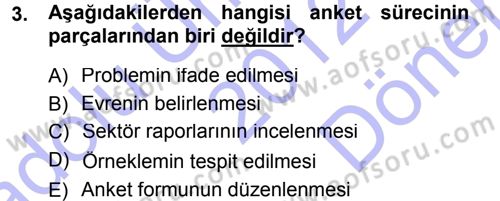 İstatistik Dersi 2012 - 2013 Yılı (Final) Dönem Sonu Sınav Soruları 3. Soru