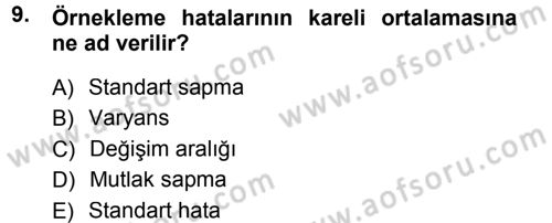 İstatistik Dersi 2012 - 2013 Yılı (Final) Dönem Sonu Sınav Soruları 9. Soru