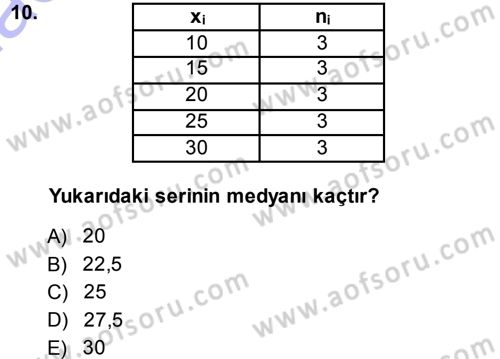 İstatistik Dersi 2013 - 2014 Yılı (Vize) Ara Sınavı 10. Soru