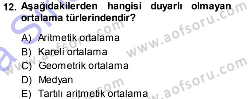 İstatistik Dersi Ara Sınavı Deneme Sınav Soruları 12. Soru