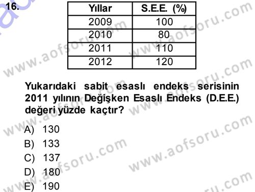 İstatistik Dersi 2013 - 2014 Yılı (Vize) Ara Sınav Soruları 16. Soru