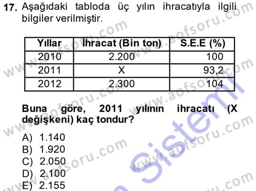 İstatistik Dersi Ara Sınavı Deneme Sınav Soruları 17. Soru