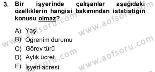 İstatistik Dersi Ara Sınavı Deneme Sınav Soruları 3. Soru