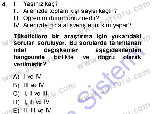 İstatistik Dersi Ara Sınavı Deneme Sınav Soruları 4. Soru
