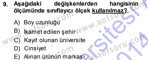 İstatistik Dersi 2013 - 2014 Yılı (Vize) Ara Sınav Soruları 9. Soru