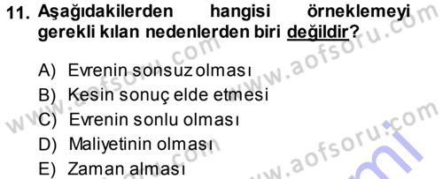 İstatistik Dersi 2013 - 2014 Yılı (Final) Dönem Sonu Sınav Soruları 11. Soru