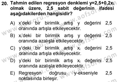 İstatistik Dersi 2013 - 2014 Yılı (Final) Dönem Sonu Sınav Soruları 20. Soru