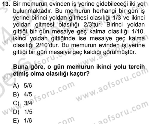 İstatistik Dersi 2013 - 2014 Yılı Tek Ders Sınav Soruları 13. Soru
