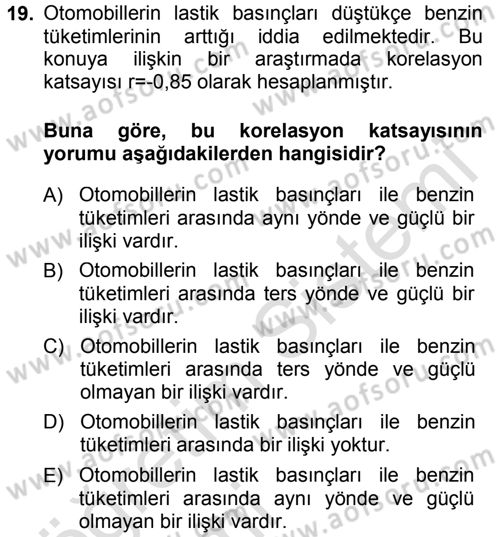 İstatistik Dersi 2013 - 2014 Yılı Tek Ders Sınav Soruları 19. Soru