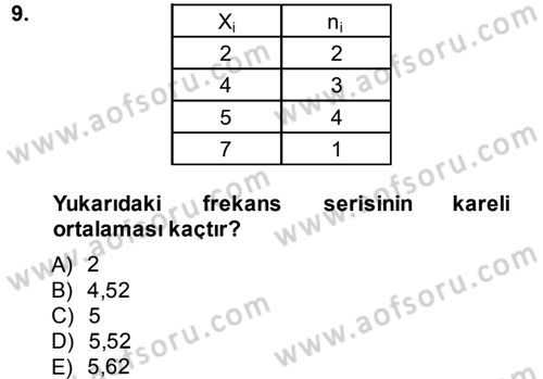 İstatistik Dersi 2013 - 2014 Yılı Tek Ders Sınav Soruları 9. Soru
