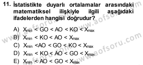 İstatistik Dersi Ara Sınavı Deneme Sınav Soruları 11. Soru