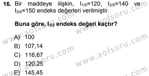 İstatistik Dersi Ara Sınavı Deneme Sınav Soruları 16. Soru