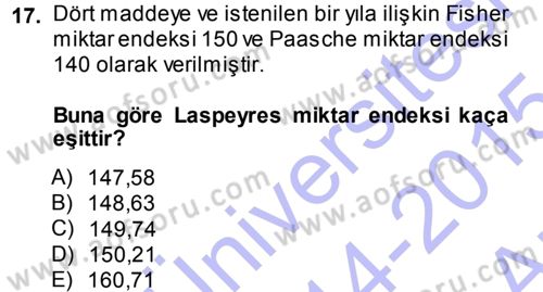 İstatistik Dersi Ara Sınavı Deneme Sınav Soruları 17. Soru