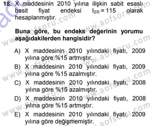 İstatistik Dersi 2014 - 2015 Yılı (Vize) Ara Sınav Soruları 18. Soru