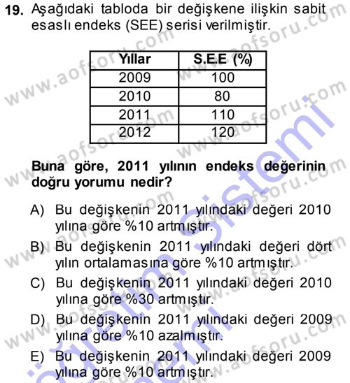 İstatistik Dersi 2014 - 2015 Yılı (Vize) Ara Sınav Soruları 19. Soru