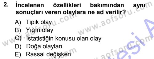 İstatistik Dersi Ara Sınavı Deneme Sınav Soruları 2. Soru